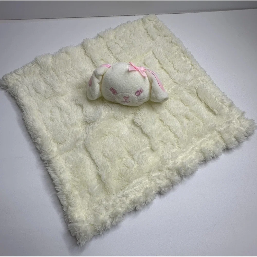 Baby‎ Security Blanket Bunny Rabbit Cream Pink Lovey 12x12 Furry soft ivory